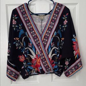 Flying Tomato Black Blouse with Multicolor Floral Embroidery
